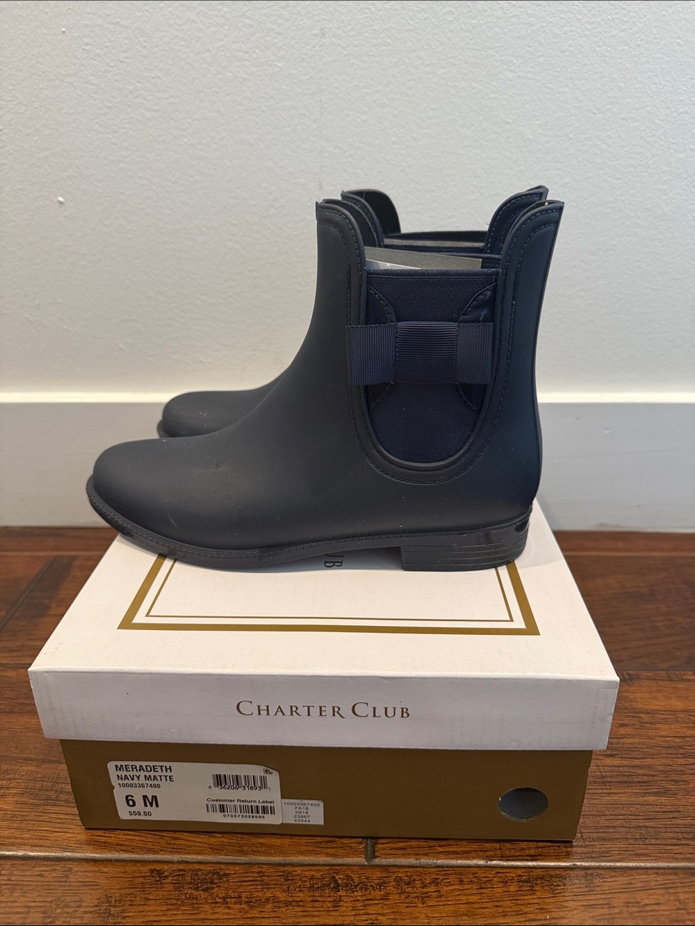 Charter Club Meradeth Navy Matte Rain Boots, Size 6